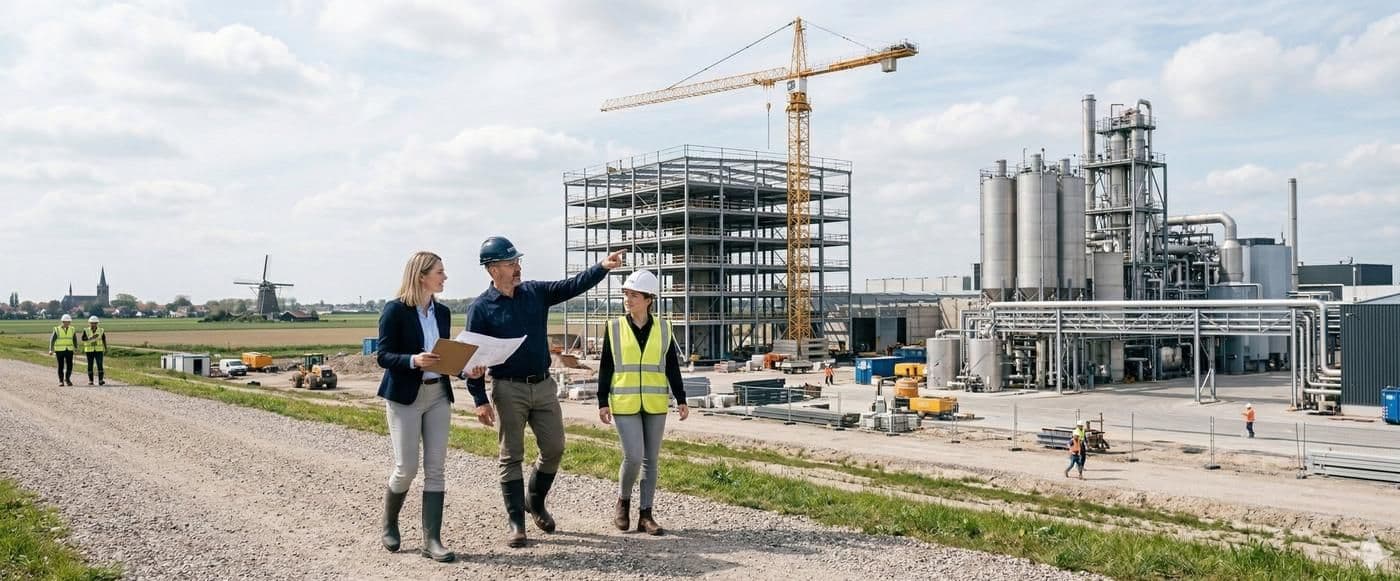 Team op een werklocatie, beeld bij AI voor het MKB in bouw, industrie en techniek