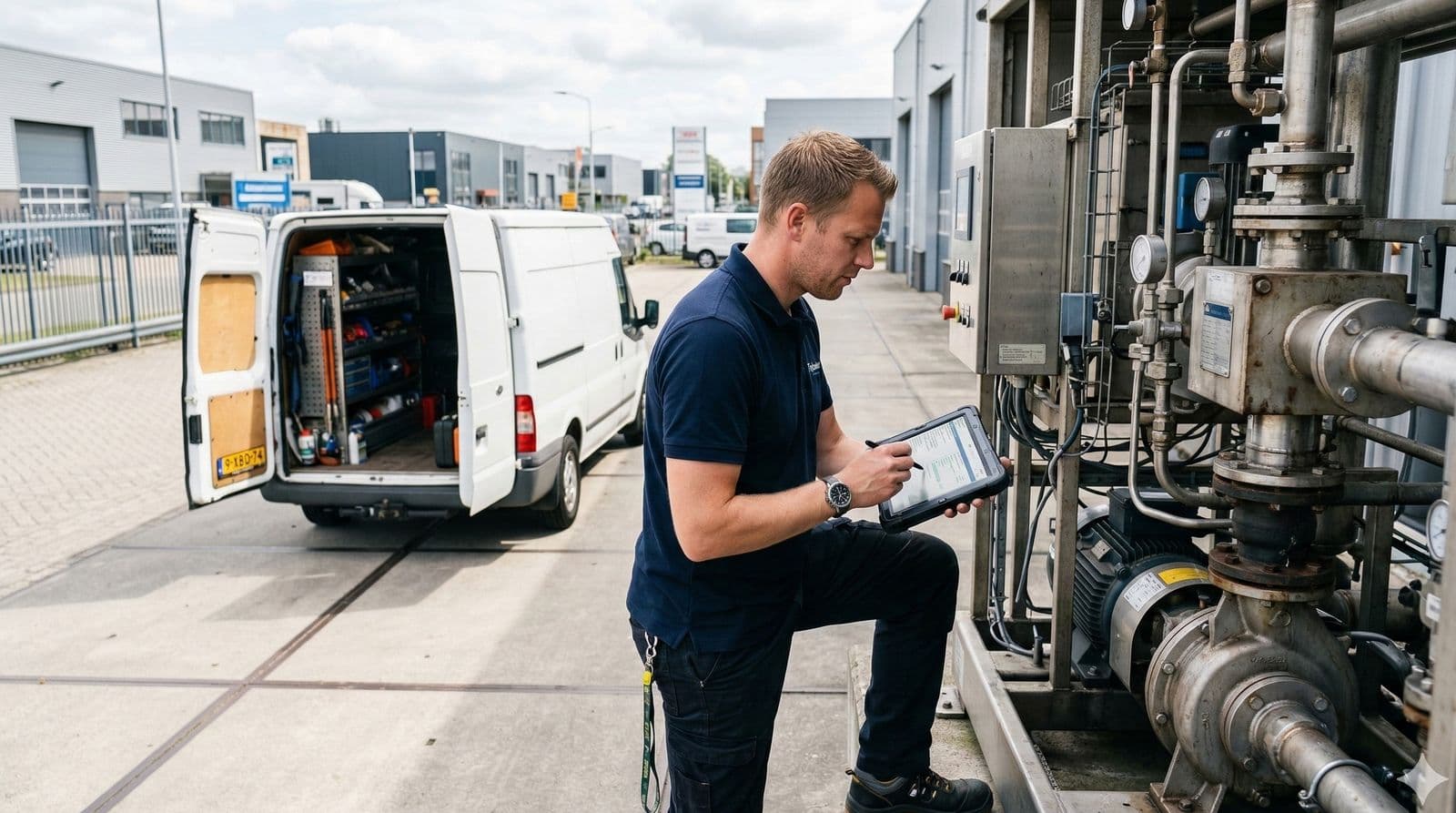 Inspecteur in het veld met tablet voor rapportage